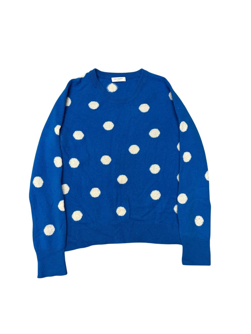 Equipment Femme Sweater Womens Medium Blue 100% Cashmere Polka Dot Crew Neck